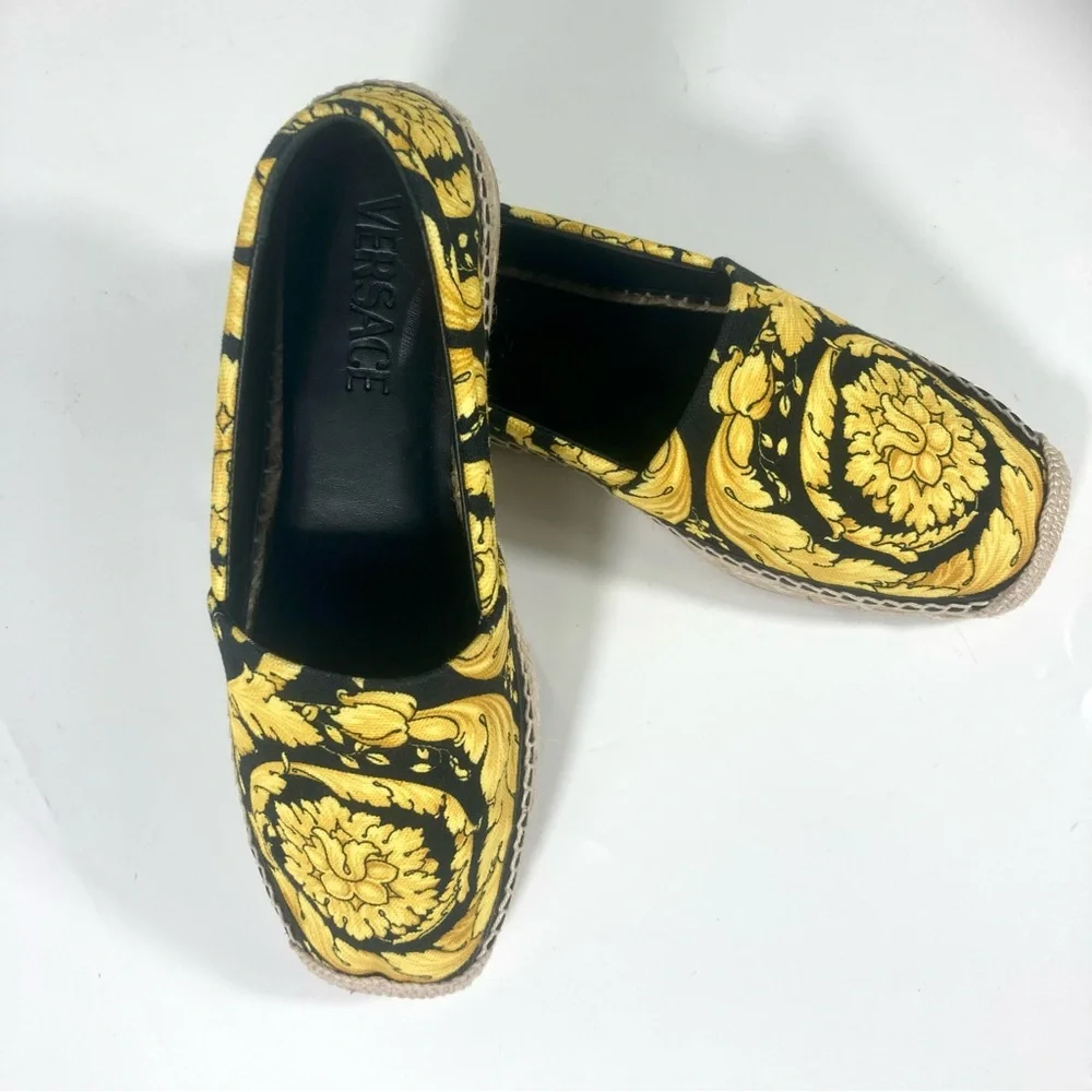 Versace Barocco Print Espadrille 37 EU Nero NEW
